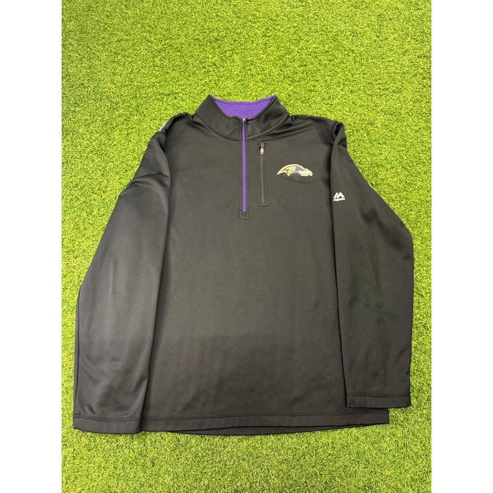 Majestic Cool Base Sweatshirt Men L Black Baltimore Ravens Quarter Zip Mock Neck